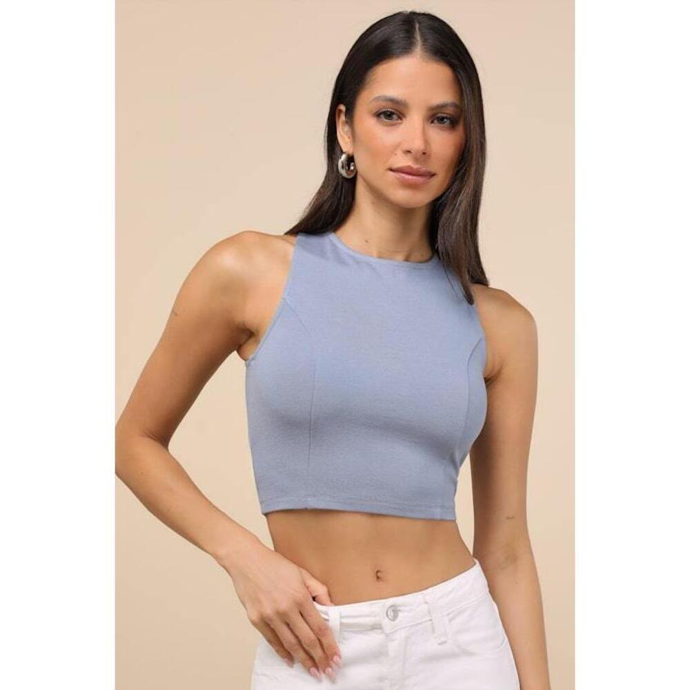 Lulus Let's Tie It Slate Blue Tie-back Cropped Tank Top - Size XS